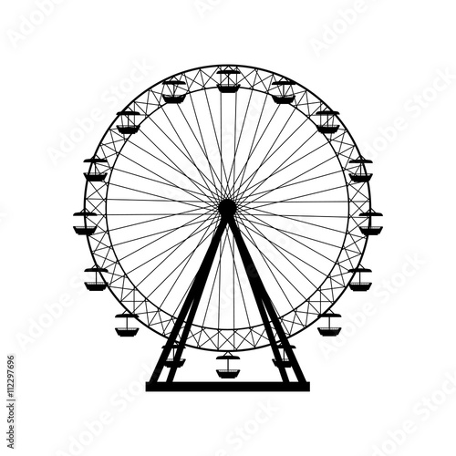 Ferris wheel silhouette, circle. Carnival. Funfair background.Carousel, motion. Vector illustration.