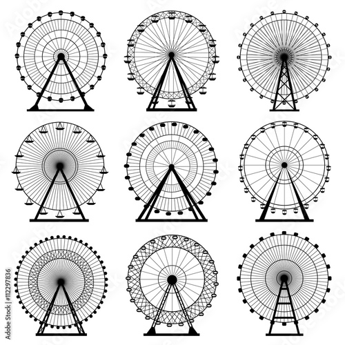 Ferris wheel silhouette, circle. Carnival. Funfair background.Carousel, motion. Vector illustration.