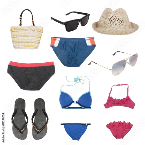 Fotografie, Obraz swimwear and beach accessories isolated on white