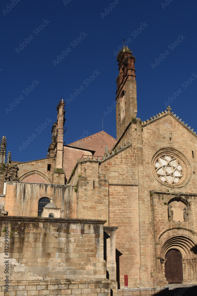 Romanesque façade of the Old Cathedral (aka St Mary's church), Plasencia. Caceres province, Extremadura, Spain.