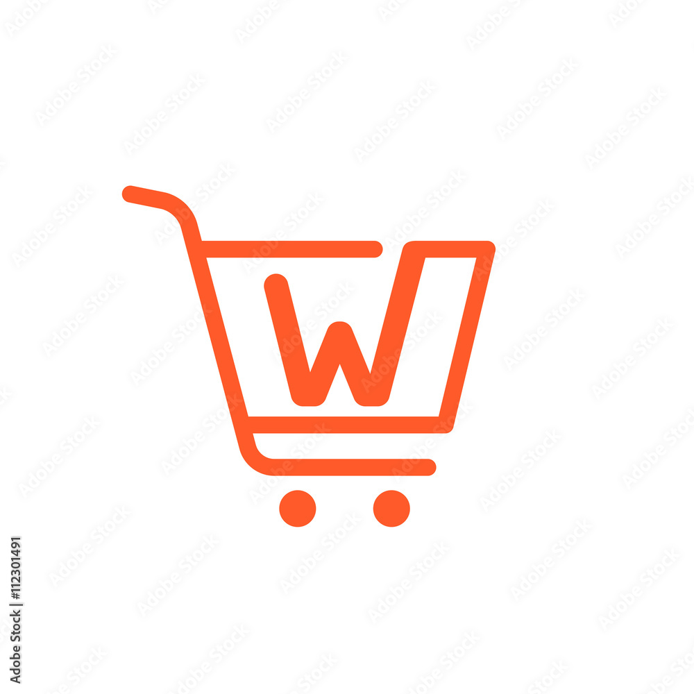 W letter logo with Shopping cart icon. W letter logo with Shopping cart icon.