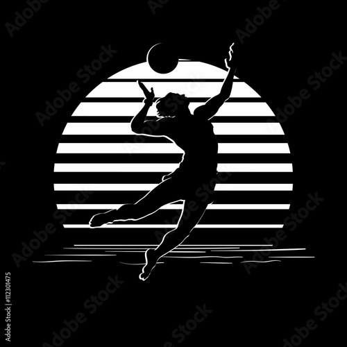 Black and white stripes logo with volleyball player silhouette