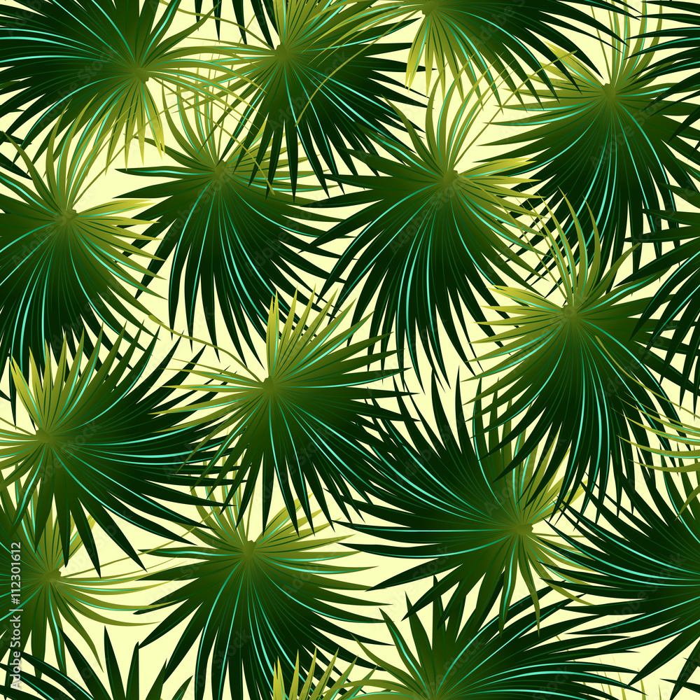 Tropical cabbage palm leaf in a seamless pattern