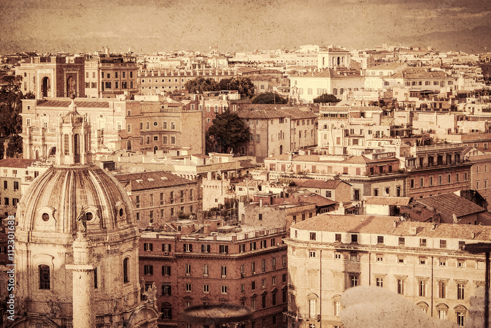 Cityscape of the Rome. Retro style.