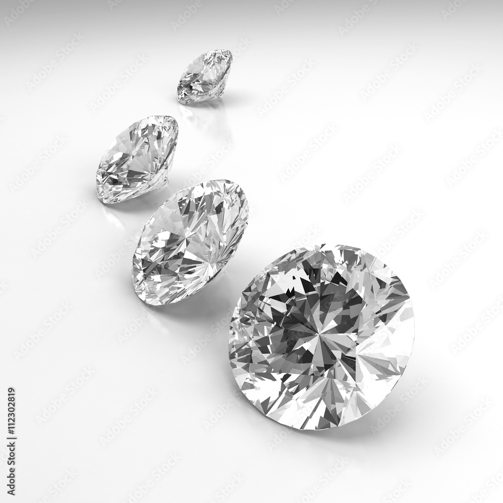 Diamonds placed on white background, 3d. Diamonds placed on white background, 3d.