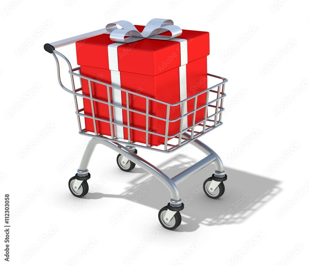 Geschenkbox im Einkaufswagen Geschenkbox im Einkaufswagen
