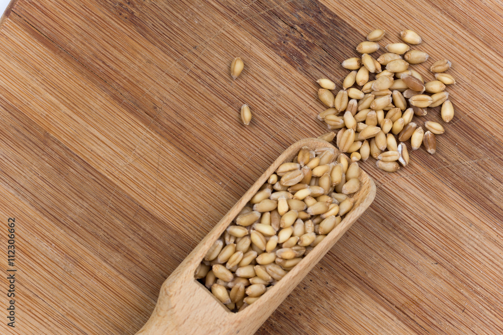 Wooden scoop full of wheat beans Wooden scoop full of wheat beans