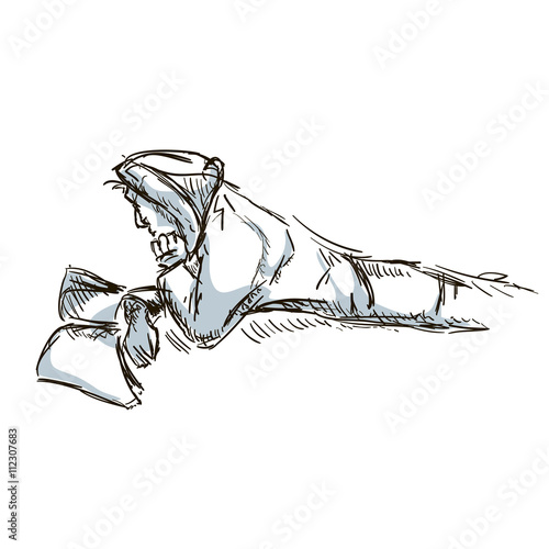 reading man hand drawn sketch vector illustration