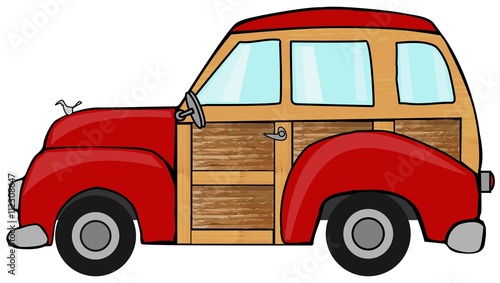 Red woody station wagon