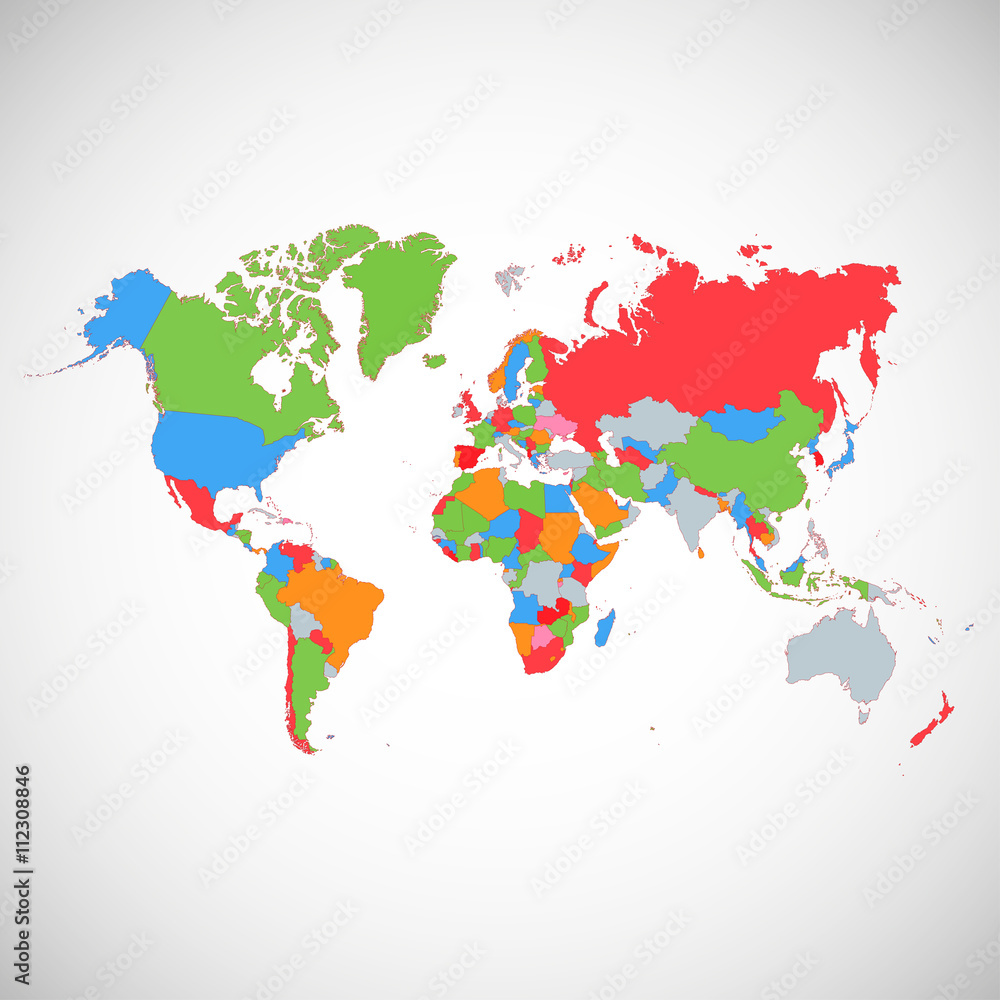 Naklejka premium Kolorowa mapa świata. Ilustracji wektorowych.