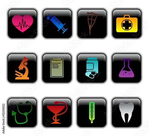 Set of medical multi colored icons on buttons isolated on white. Vector. EPS 10