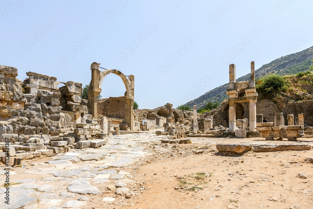 Ancient ruins site in Turkey, Old temple of Ephesus in summertime, Selcuk, Turkey