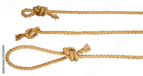 Rope loop and knots isolated on white background photo