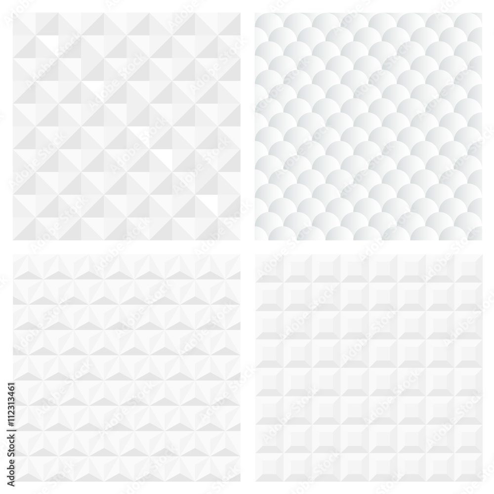 White geometric seamless patterns