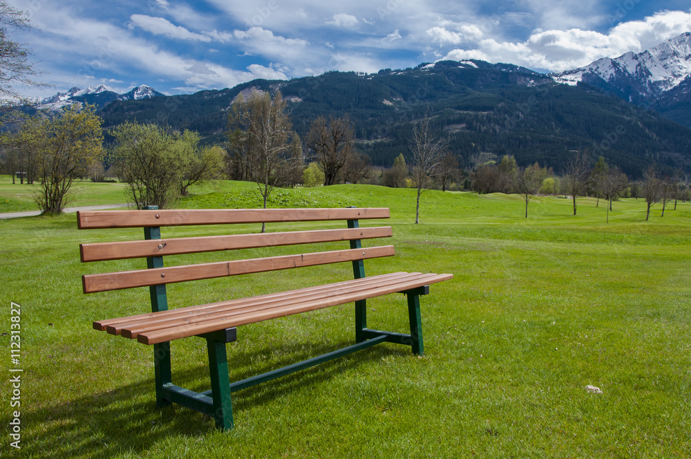 Bench on golf course