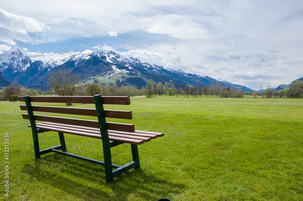 Bench on golf course
