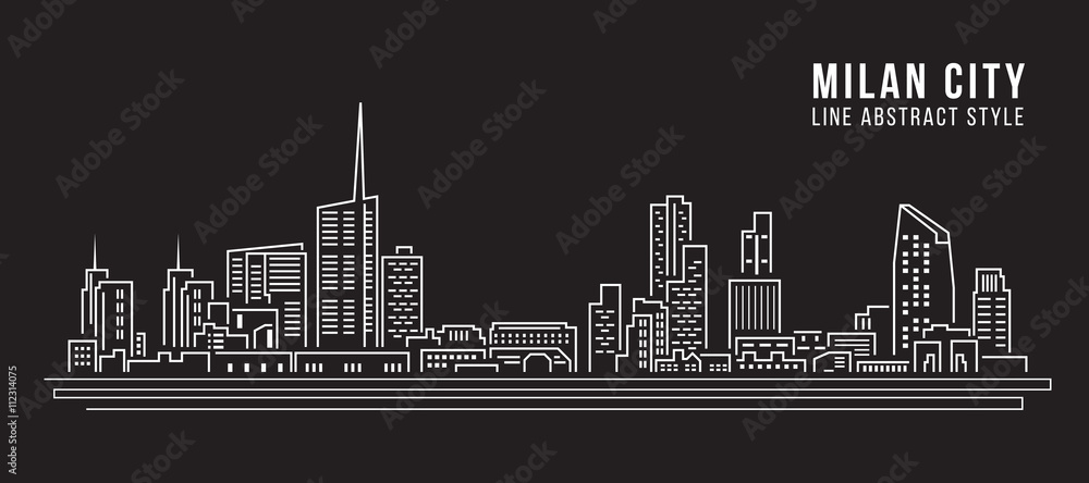 Naklejka premium Cityscape Budynek Grafika liniowa Projekt ilustracji wektorowych - miasto Mediolan