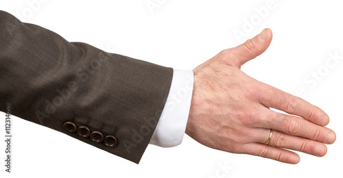 Giving male hand in business suit