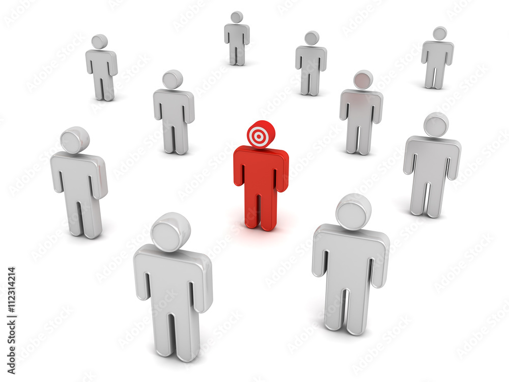 Red man stand out from the crowd different concept isolated over white background. 3D rendering. Red man stand out from the crowd different concept isolated over white background. 3D rendering.