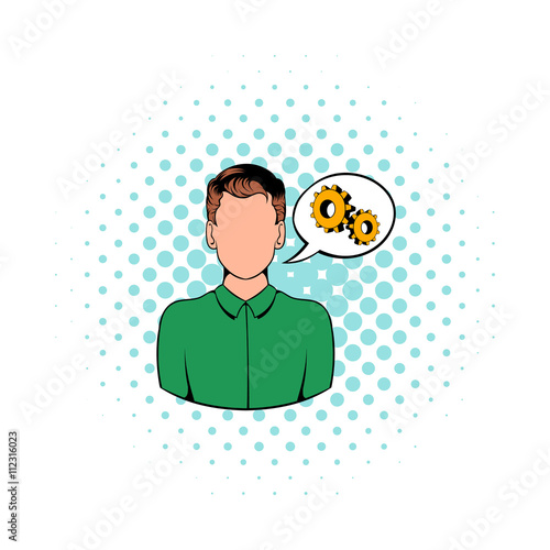 Businessman and gears in speech cloud icon