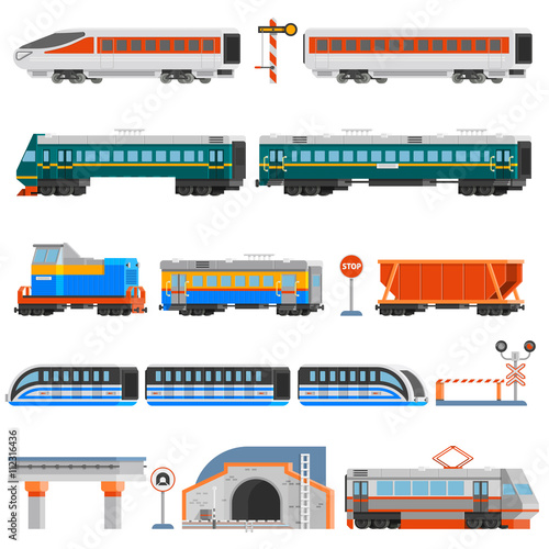 Rail Transport Flat Colorful Icons Set