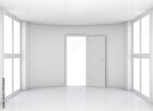 Empty room with opened door and windows