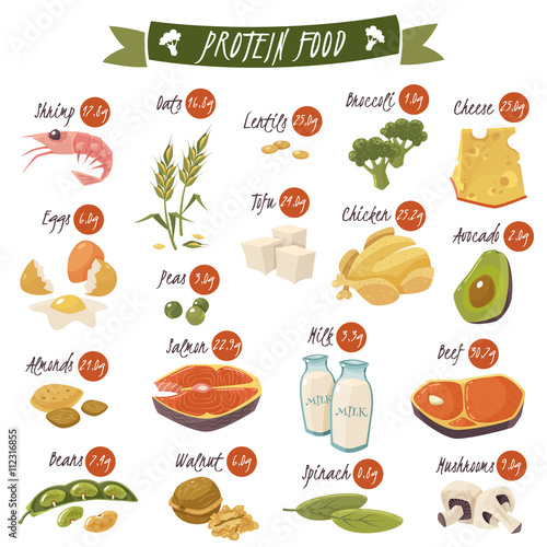 Protein Rich Food Flat Icons Set