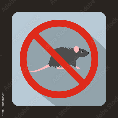 No rats sign icon, flat style