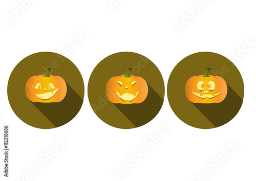 Set of long shadow pumpkins halloween icons 