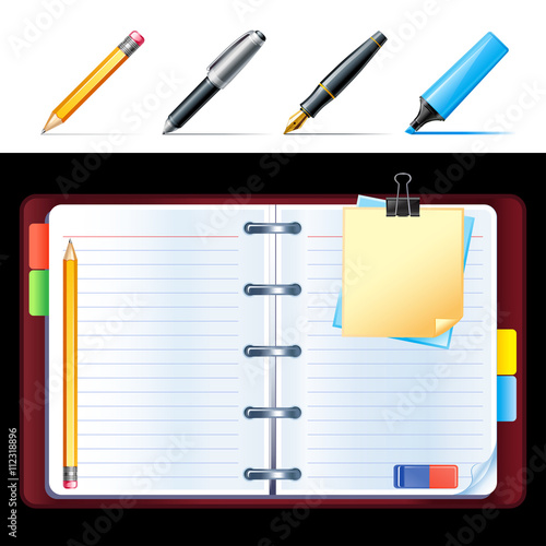 Vector open personal organizer