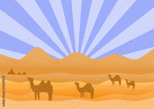 desert landscape with camel Vector illustrations