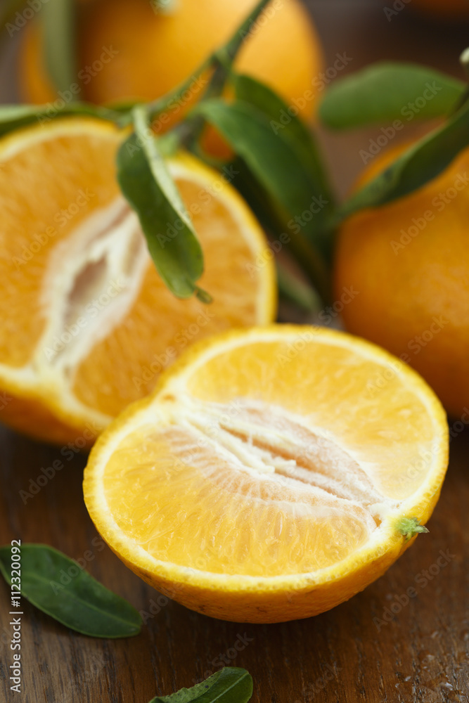 Oranges with green leaves Oranges with green leaves