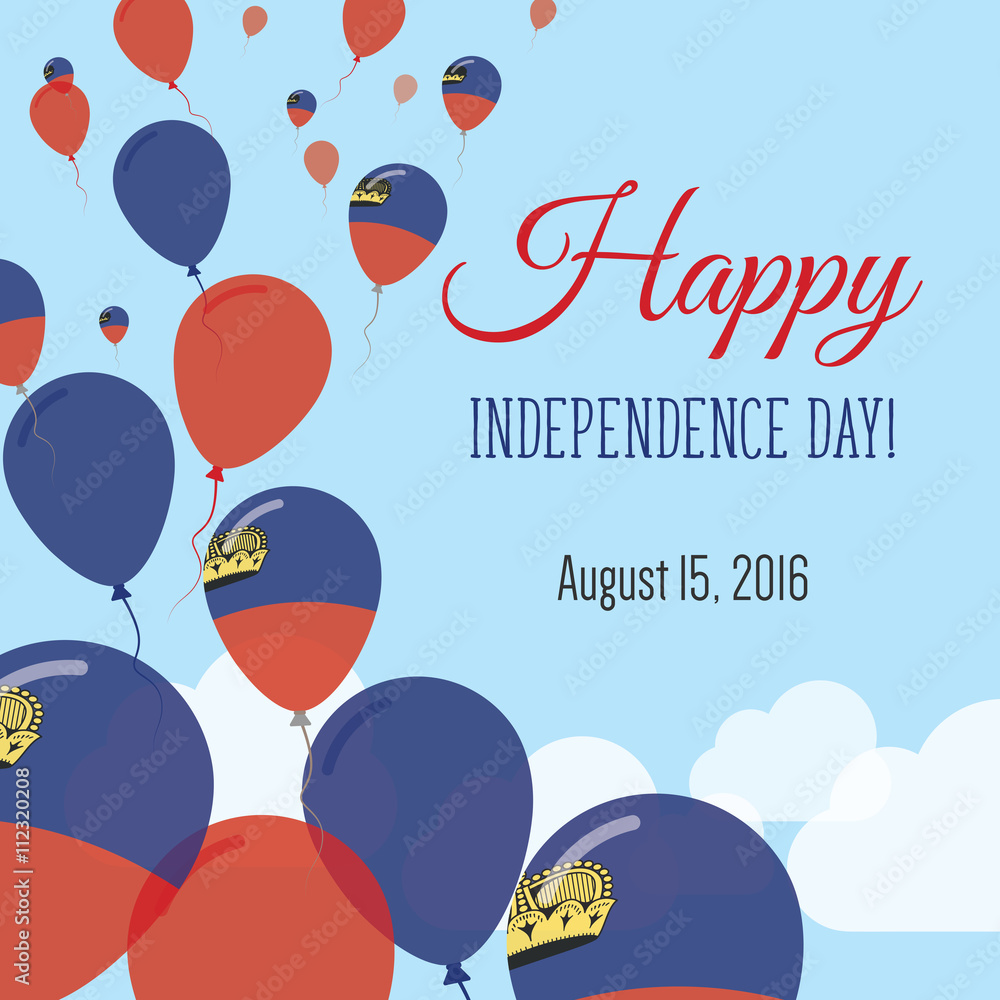 Independence Day Flat Greeting Card. Liechtenstein Independence Day. Liechtensteiner Flag Balloons Patriotic Poster. Happy National Day Vector Illustration.
