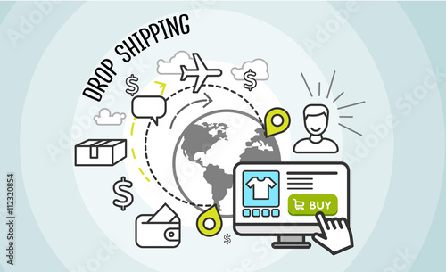 Drop shipping concept. Dropship, cargo and buy,