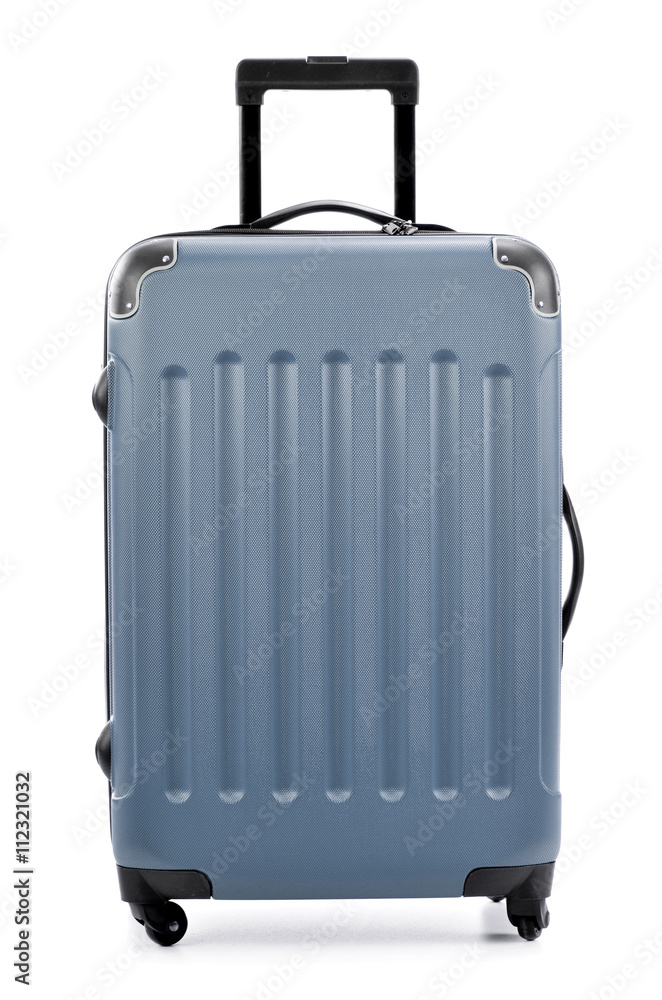 Large gray polycarbonate suitcase isolated on white Large gray polycarbonate suitcase isolated on white
