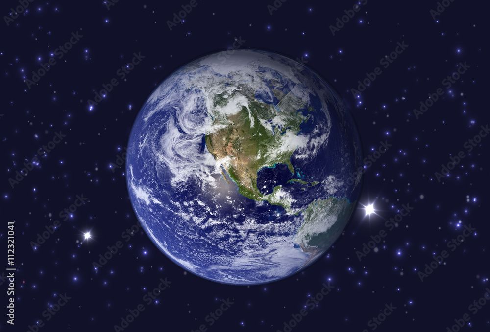 High Resolution Planet Earth view. The World Globe from Space in a star field showing the terrain. Elements of this image are furnished by NASA