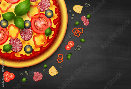 Realistic vector Pizza recipe or menu background