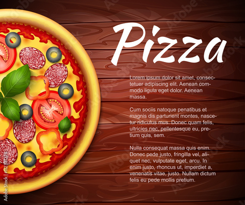 realistic Pizza recipe or menu vector background