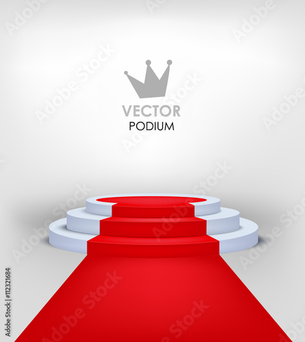 white vector stage winner podium with red carpet. Event platform