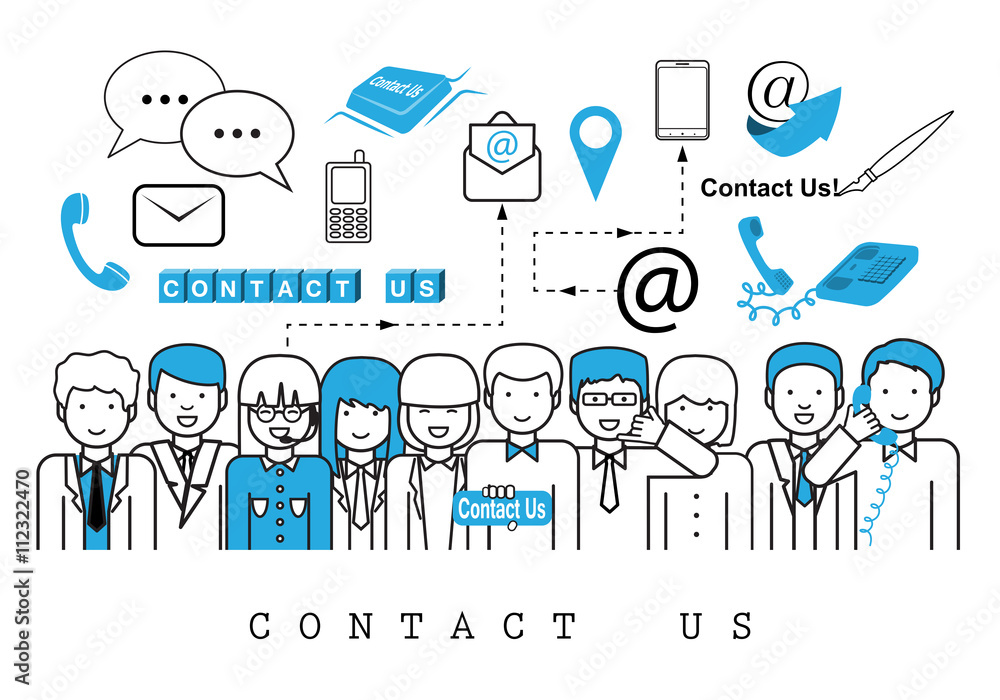 Business People-Contact Us-On White Background-Vector Illustration, Graphic Design