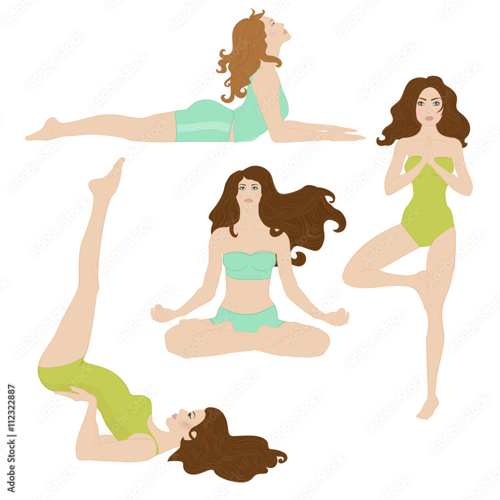 Yoga poses illustration set. Young beautiful woman doing yoga. Yoga poses illustration set. Young beautiful woman doing yoga.