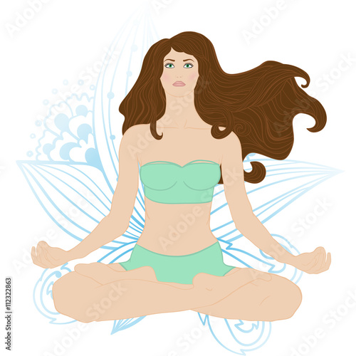 Yoga pose illustration. Young beautiful woman doing Padmasana  Lotus 