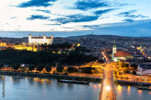 Bratislava castle - Panoramic View with the Castle and Old Town at Sunset