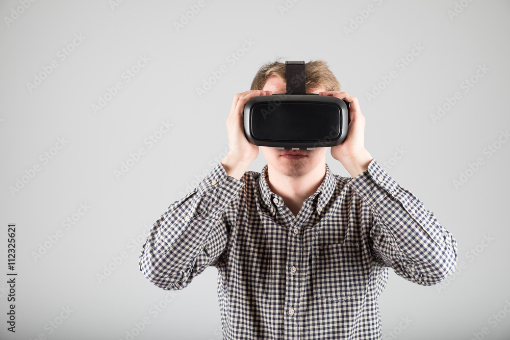Man using virtual reality glasses Man using virtual reality glasses