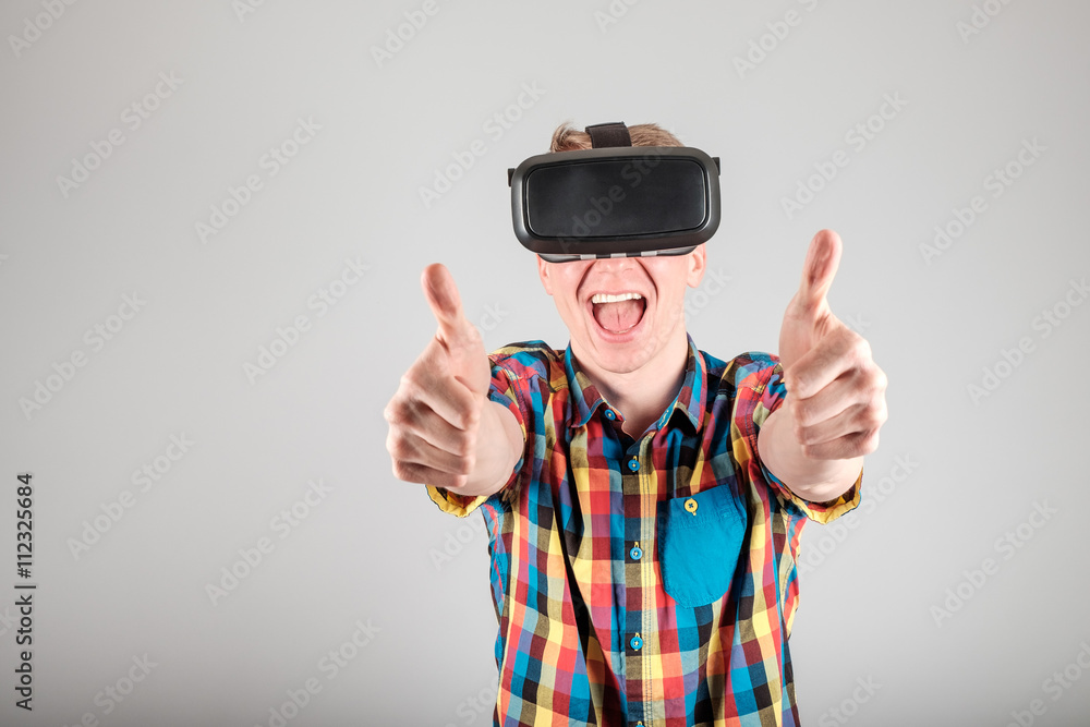 Man using virtual reality glasses Man using virtual reality glasses