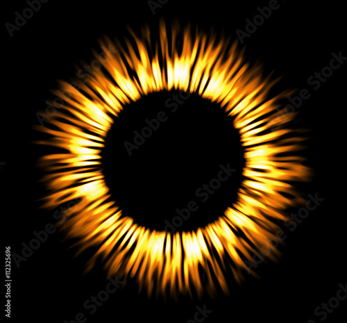 Round fire frame. Shining circle banner.