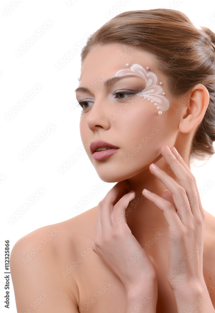 portrait of beautiful caucasian young woman with pearl glamour m portrait of beautiful caucasian young woman with pearl glamour m