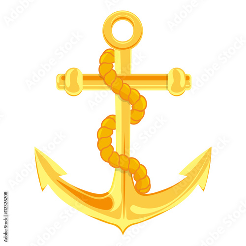 Gold anchor vector illustration isolated on white background