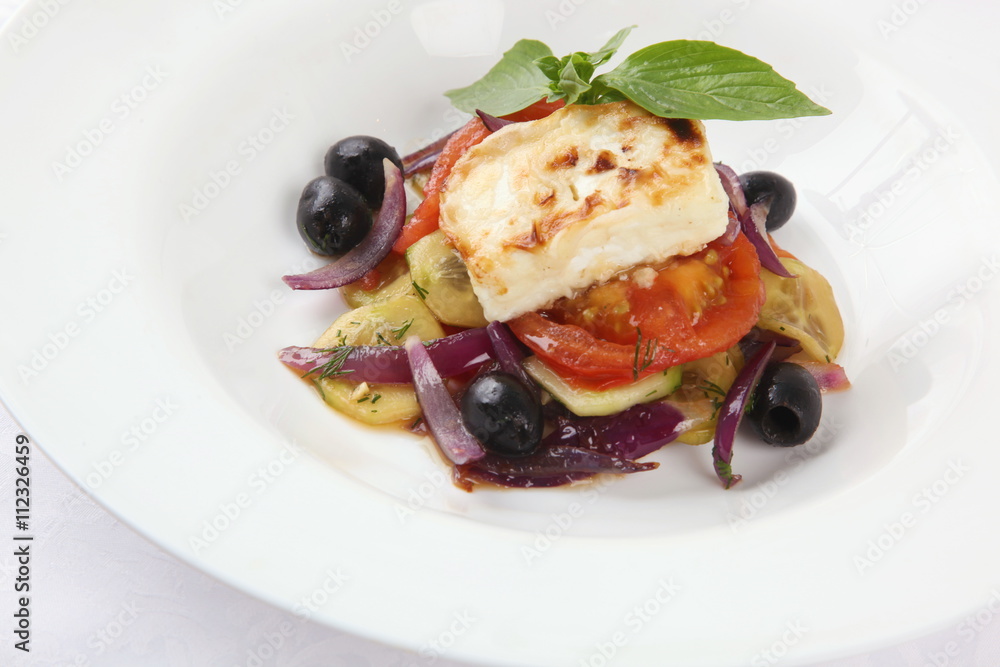 Fried cheese with vegetables Fried cheese with vegetables