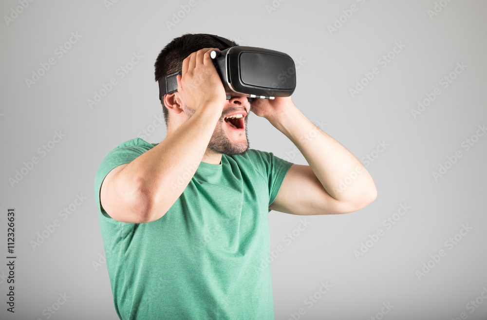 Man using virtual reality glasses Man using virtual reality glasses